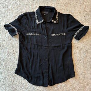 NWOT Laundry by Shelli Segal Boucle Trim Woven Blouse